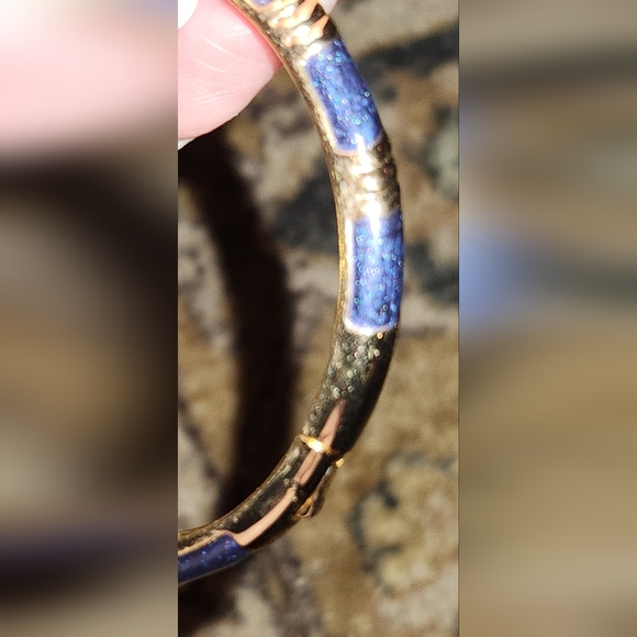 Narrow Blue and Gold Enamel Hinge Bangle - Picture 3 of 15
